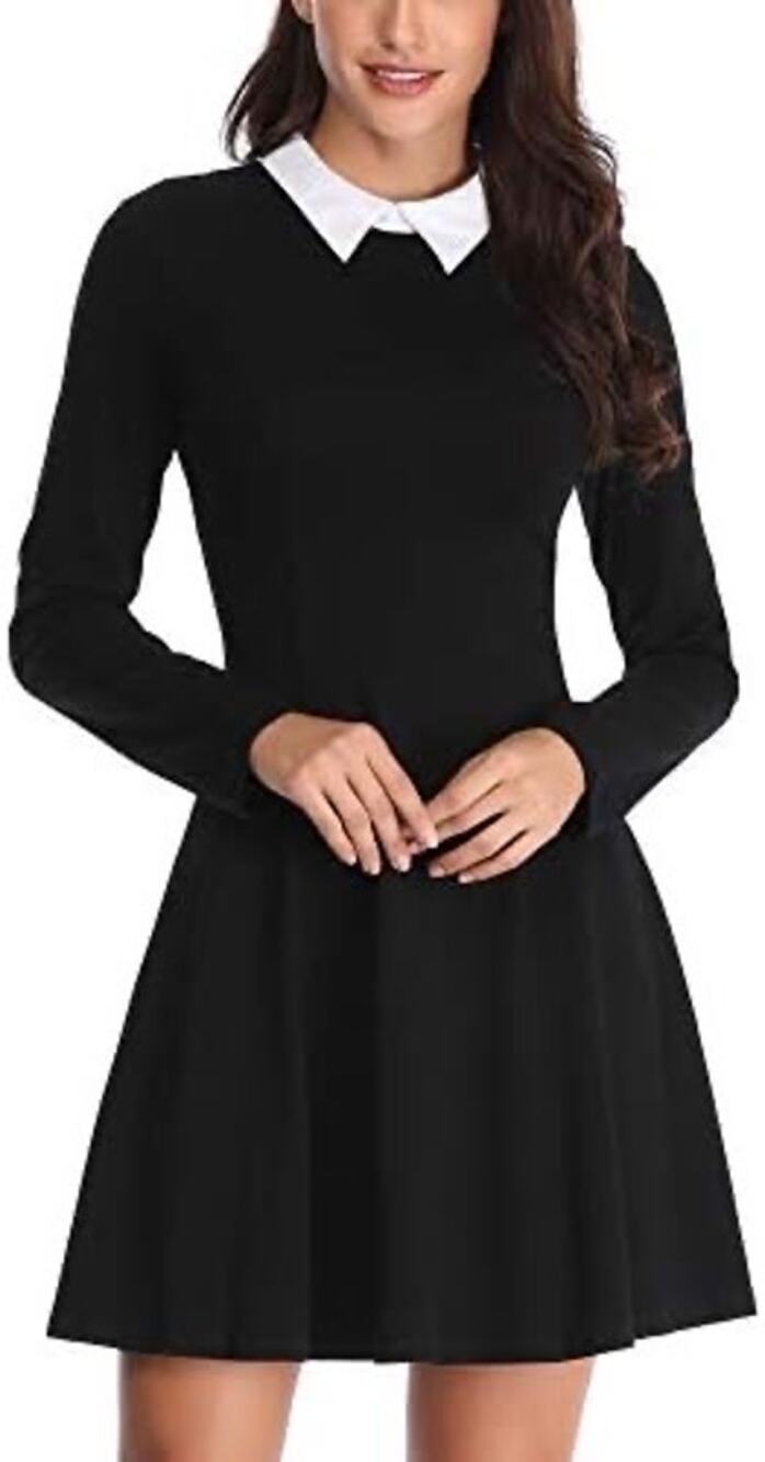 Wednesday Addams Short Black Dress Peter Pan Collar Womens XL Long Sleeve